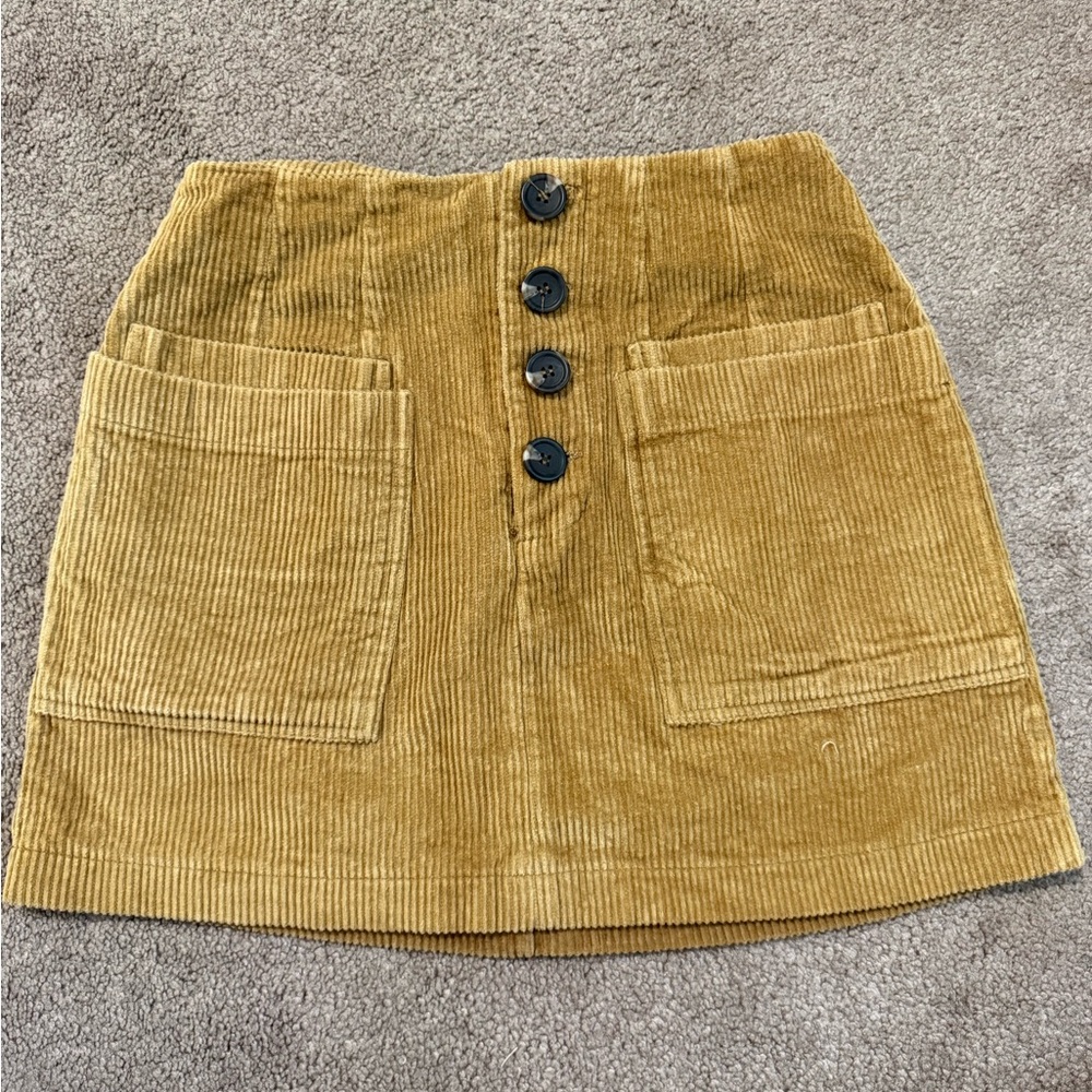 Altar'd State Mustard Corduroy Button-Front Mini Skirt